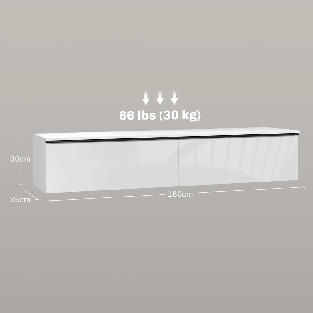 Movany Ivoire – Meuble TV suspendu blanc, rangements fermés