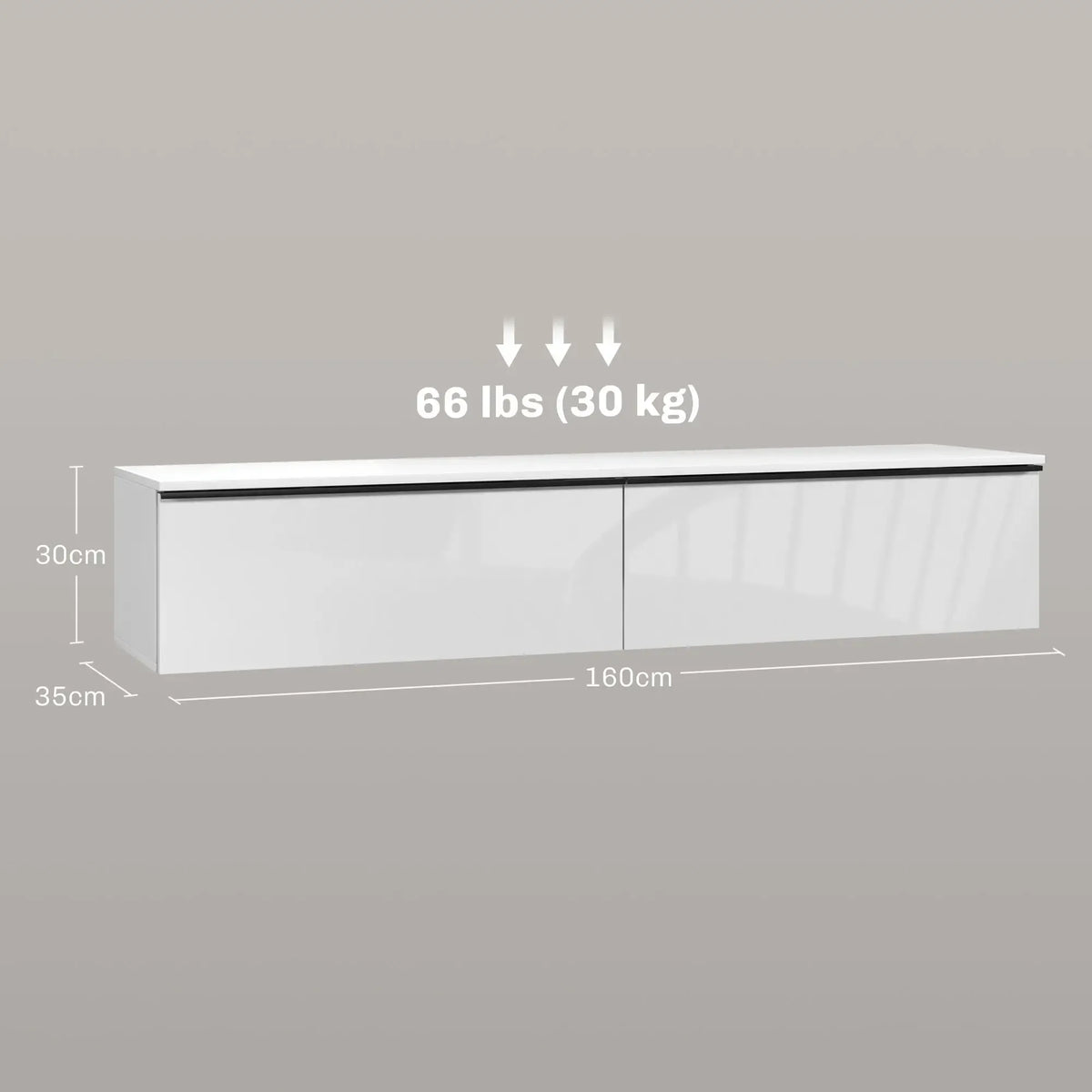Movany Ivoire – Meuble TV suspendu blanc, rangements fermés