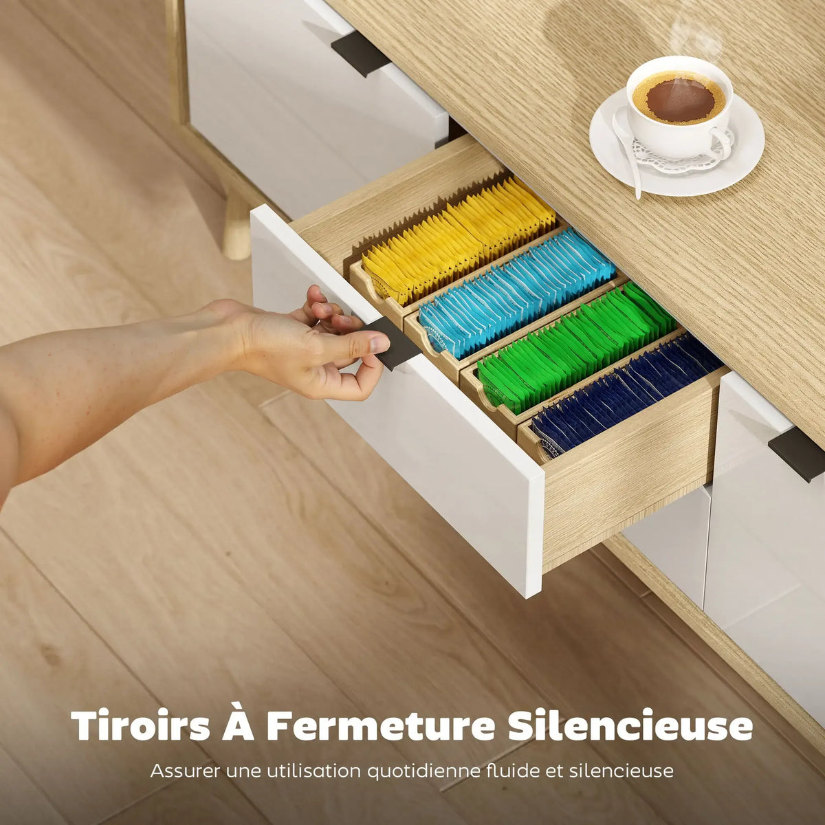 Movany Opale – Meuble TV bois clair & blanc, 2 portes et 2 tiroirs