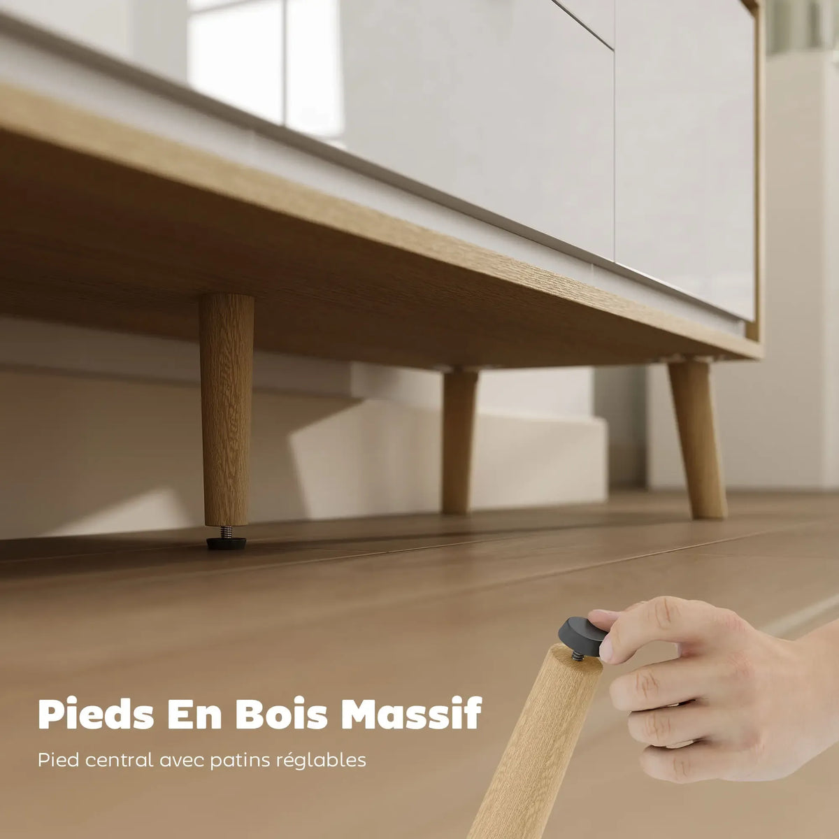 Movany Opale – Meuble TV bois clair & blanc, 2 portes et 2 tiroirs