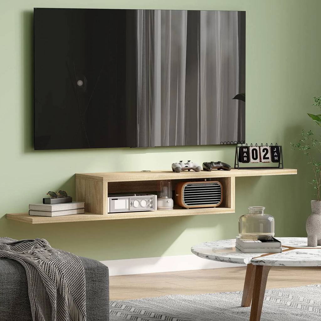 Movany Linea – Meuble TV suspendu bois clair, étagères ouvertes