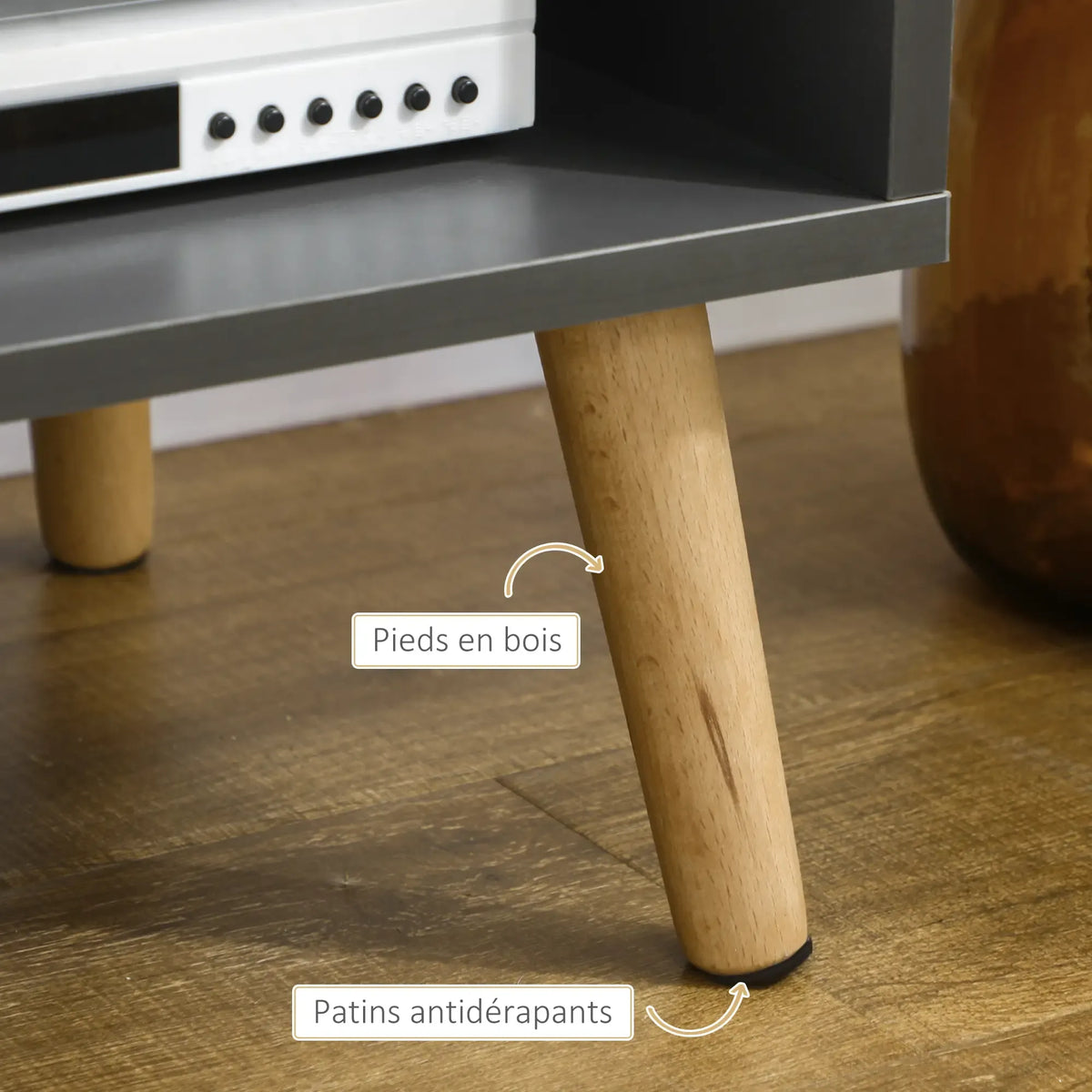 Movany Basalte – Meuble TV gris mat, étagères ouvertes